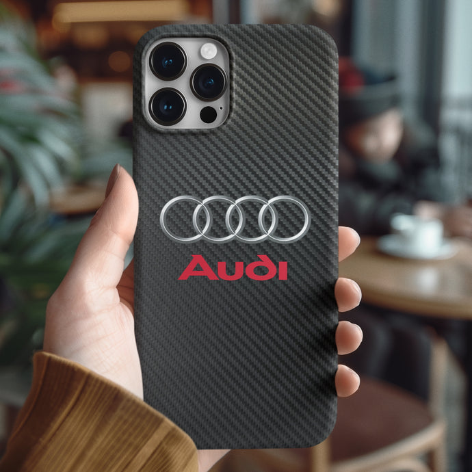 Audi Carbon Fiber Tempered Glass iPhone Case FREE Shipping Worldwide