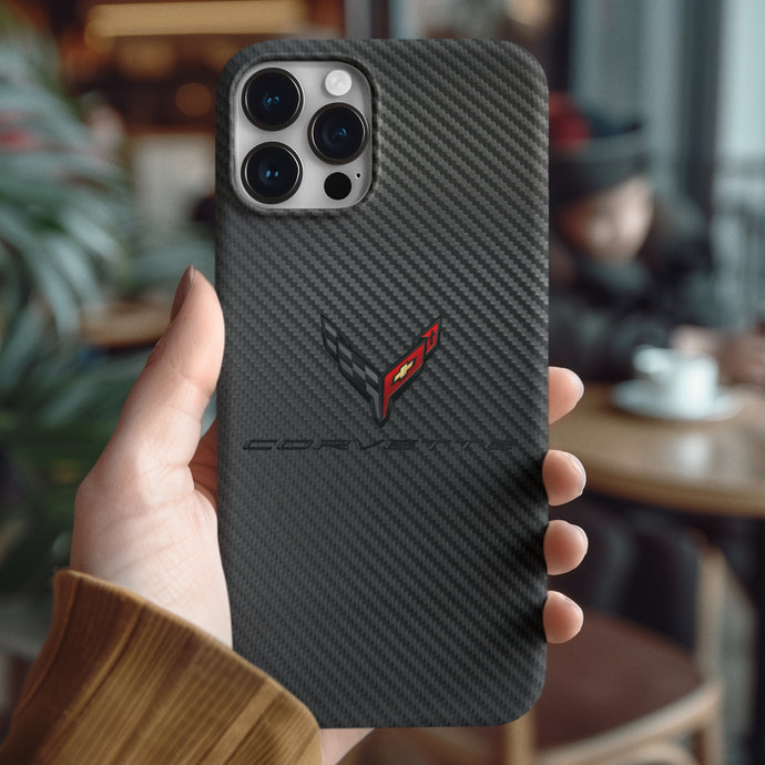 Chevrolet Corvette Carbon Fiber Tempered Glass iPhone Case FREE Shipping Worldwide