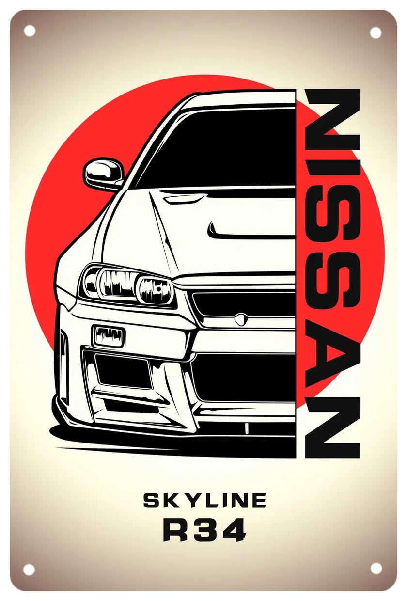 Nissan GTR R34 Skyline Decorative Metal Plate FREE Shipping Worldwide!!