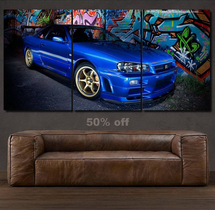 Nissan GT-R R34 Canvas 3/5pcs FREE Shipping Worldwide!! - Sports Car Enthusiasts